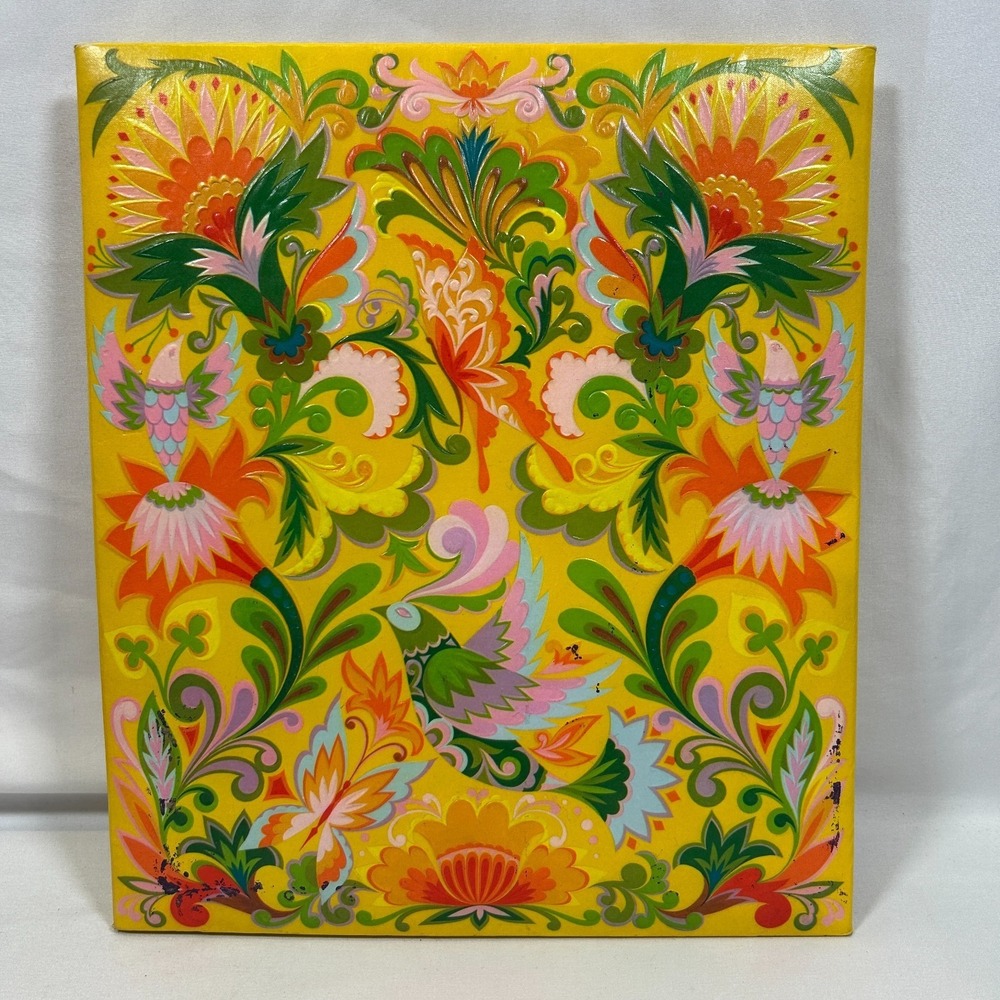 Vintage Hallmark Photo Album Memory Scrapbook 60s 70s Yellow Birds Hippy Retro
